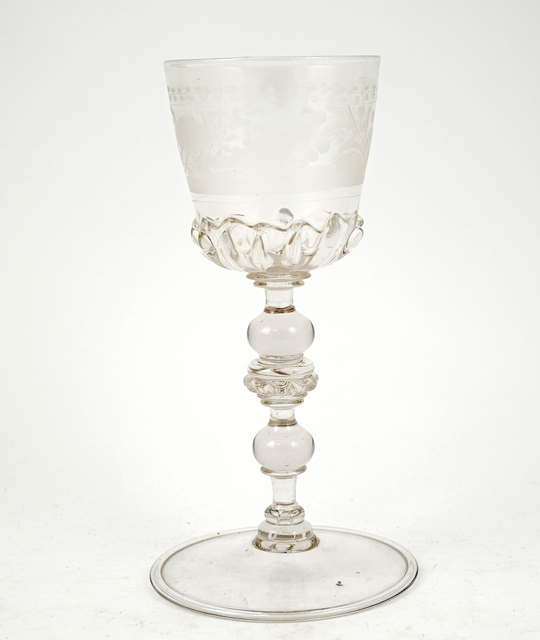 A Bohemian engraved glass wine goblet, c.1690-1700